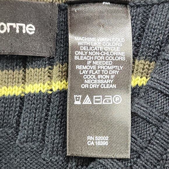 Vintage Claiborne Sweater Mens M Dark Blue Green Stripes V-Neck Pullover Preppy - Picture 5 of 9